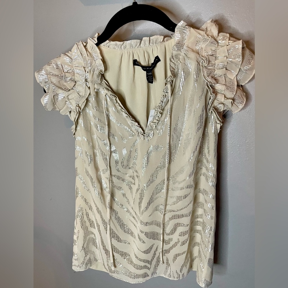 White House black market metallic striped top